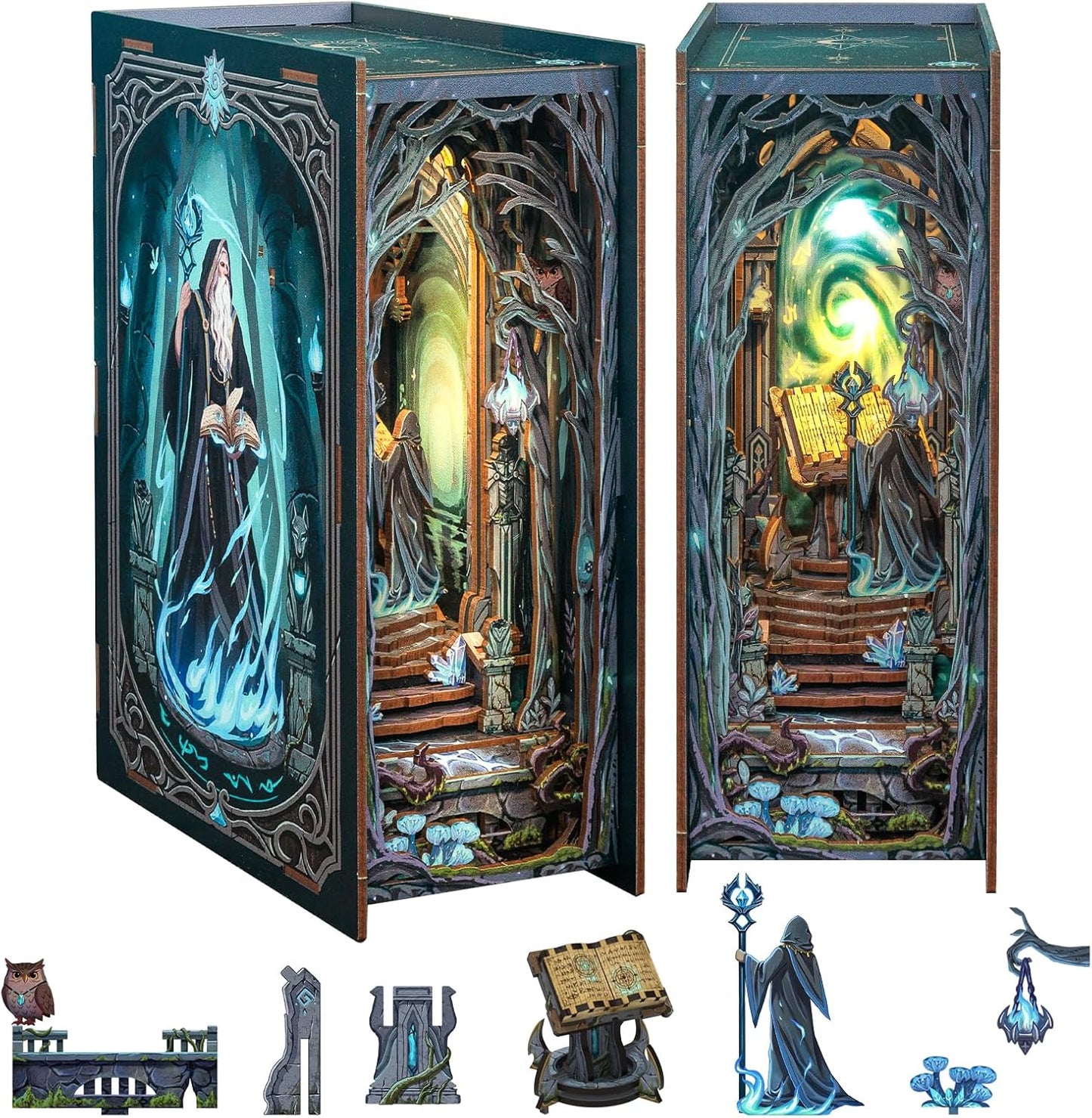 Fsolis Book Nook Kit, DIY Miniature Room House Kit 3D Wooden Puzzle Craft Kit for Adults Decorative Bookend Bookshelf Bookcase Nook Decor Gifts for Women Teens and Book Lovers (The Gate of Wonderland)