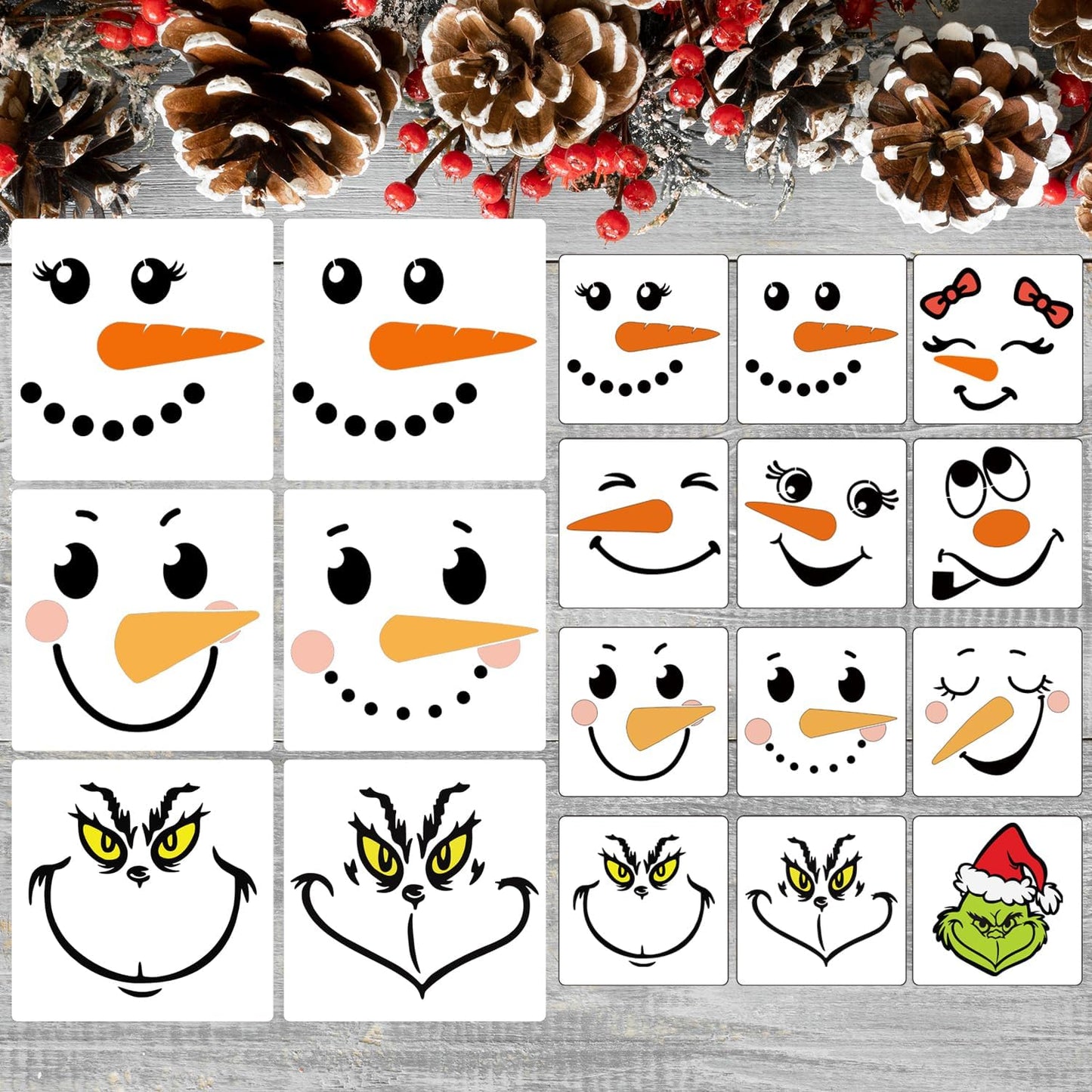 Snowman Face Stencils Christmas Stencils for Crafts Reusable Xmas Holiday Stencil for Painting on Wood Window T-Shirts Fabrics Decor CH