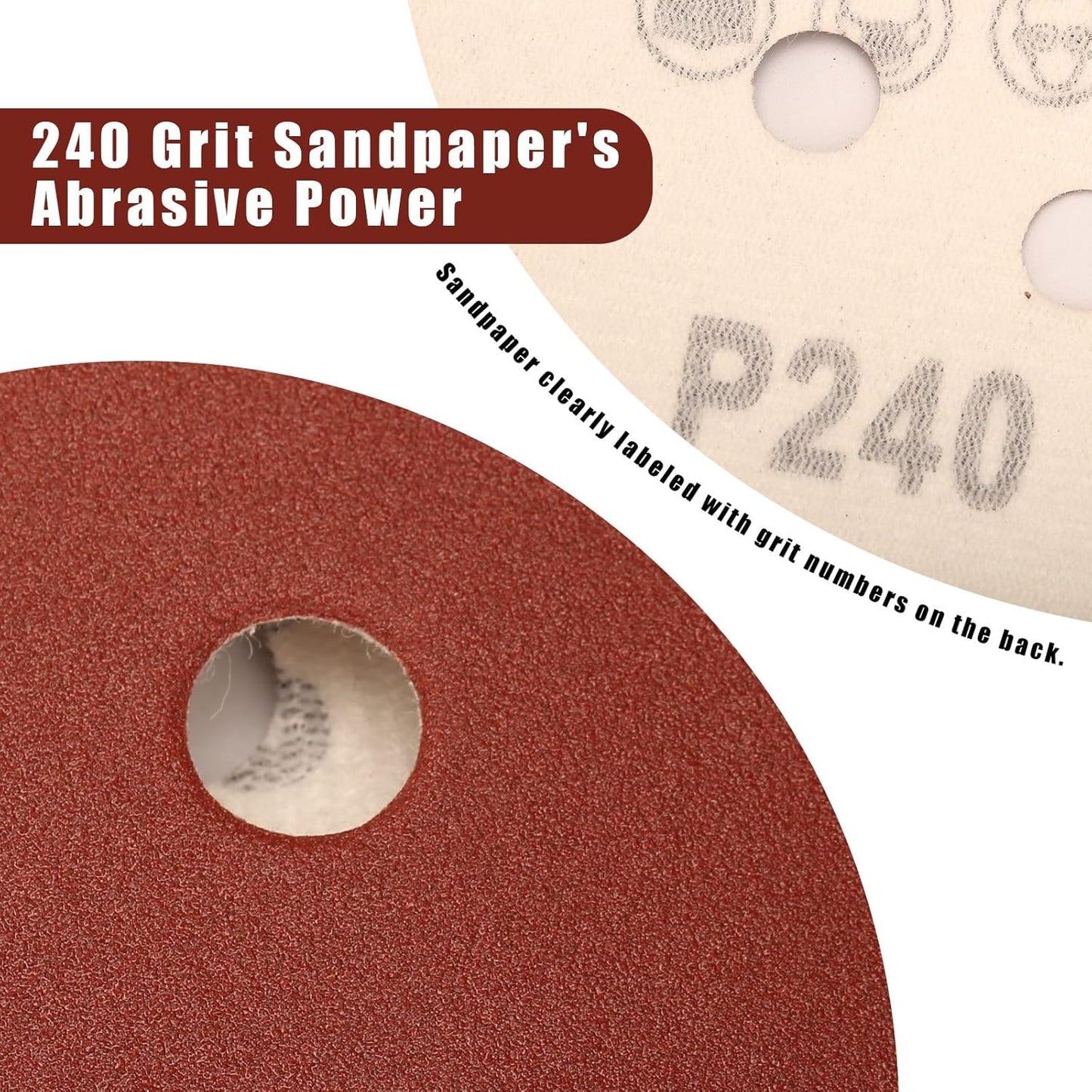 240 Grit 5 Inch Sanding Discs Hook and Loop Sandpaper, 150 PCS 8 Hole Adhesive Fine Sand Paper for Random Orbital Sander