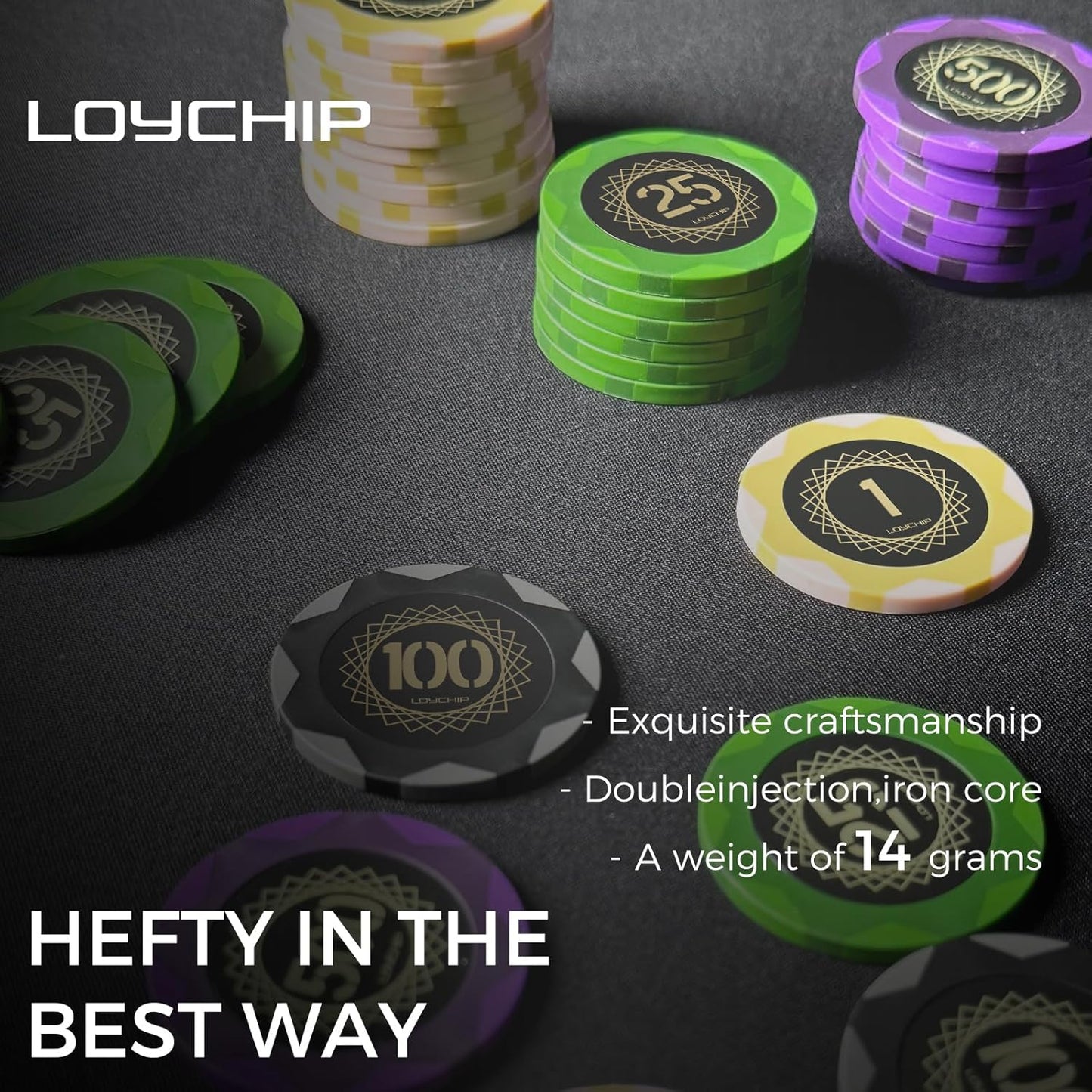 Clay Poker Set with Numbered Chips 500-pcs for Card Board Game, 14g Weight with Playing Cards for Texas Hold'em, Blackjack Gambling, Late Night Poker Games