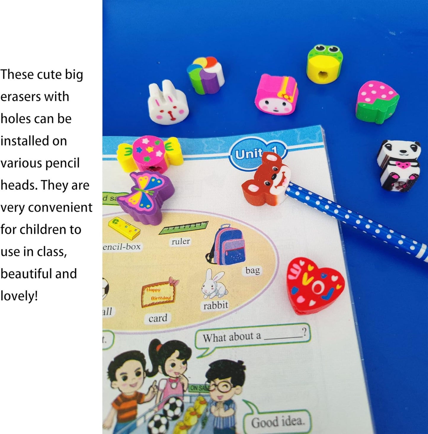 35PCS Fun Animal Fruit Pencil Topper Erasers for Kids Bulk,Cute Top Erasers Caps for Pencil,Back to School Party Gifts (Pattern Random)