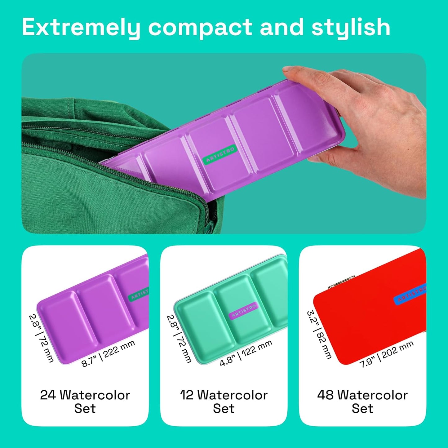 ARTISTRO Watercolor Paint Set 24 Colors, Travel Watercolor Set in Portable Box, Mini Water Colors Paint for Artists, Beginners, Amateur Hobbyists