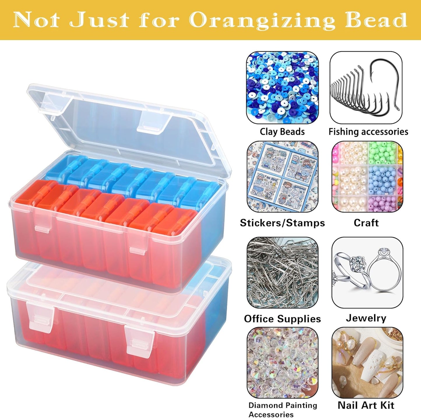 Mathtoxyz Small Bead Organizers(Red, Blue), 30 Pieces Plastic Storage Cases Mini Clear Bead Storage Containers Transparent Boxes with Hinged Lid and Rectangle Clear Craft Supply Case