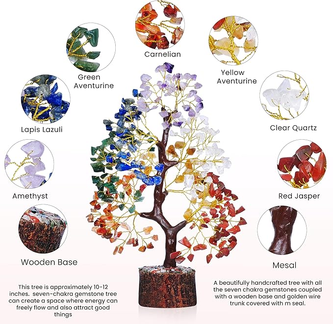 YATSKIA 7 Chakra Tree of Life - Crystals and Healing Stones | Birthday Gifts for Women | Crystal Tree for Positive Energy | Home Office Decor | Spiritual Gifts for Women