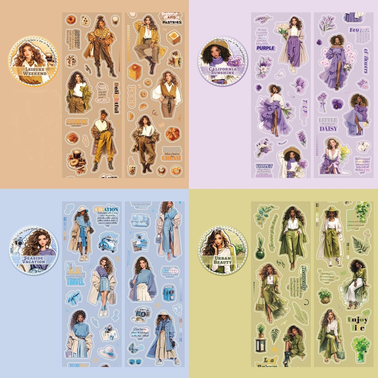 4 Rolls PET Tapes Pre-Cut Washi Tape Stickers for Scrapbooking People Stickers Tape journaling Girl Pattern Tape Sticker Sticker Rolls for Scrapbooking