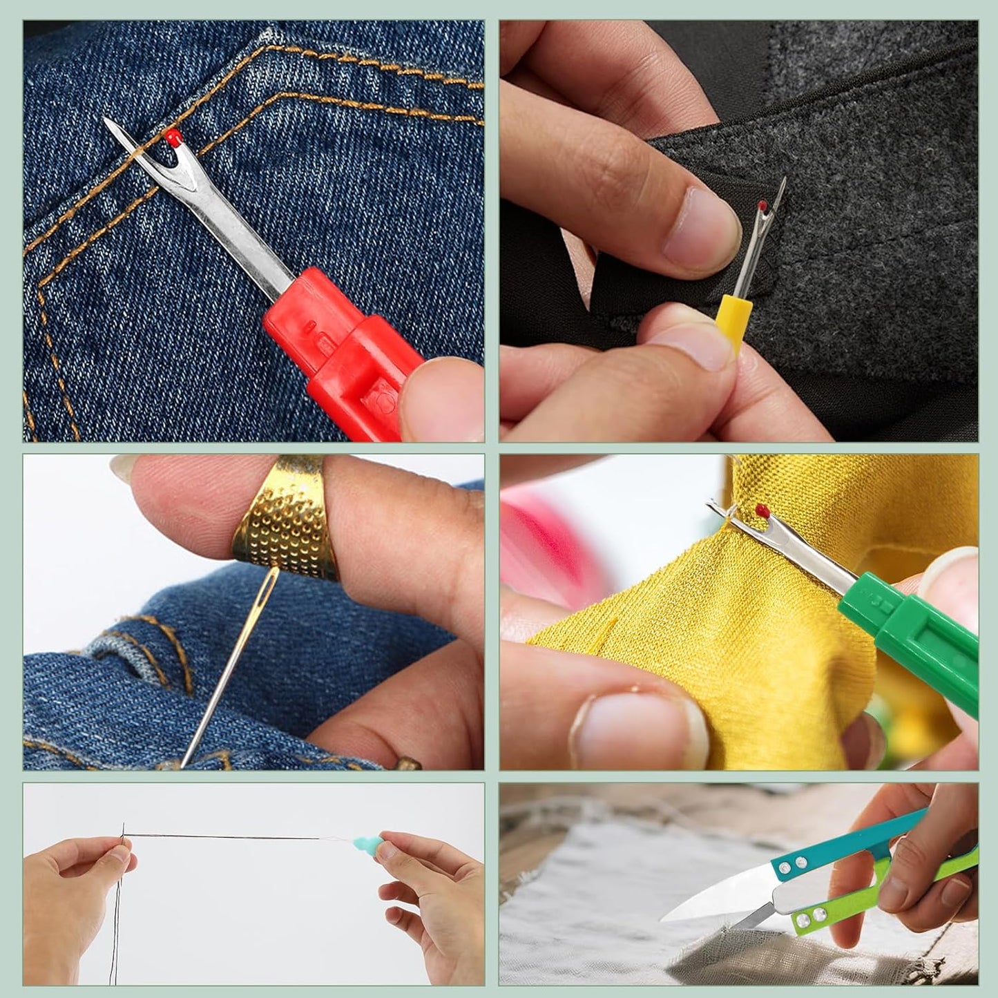 Thimbles for Hand Sewing, Cross Stitch Supplies, Embroidery Thimble, Sashiko Finger Protectors, Quilting Thumb Protector Pads, Includes Thimble, Seam Ripper, Thread and Thread Snips, Etc.