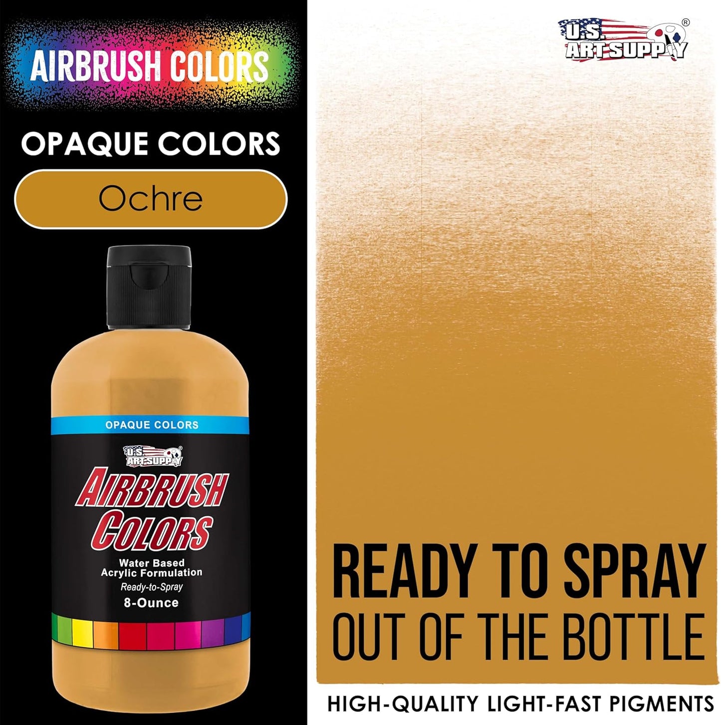 U.S. Art Supply Opaque Golden Ochre Acrylic Special Effects Airbrush Paint - 8oz Ready to Spray Air Brush Paint for Nails, Models, Fabric - Water-Based Air Brush Painting