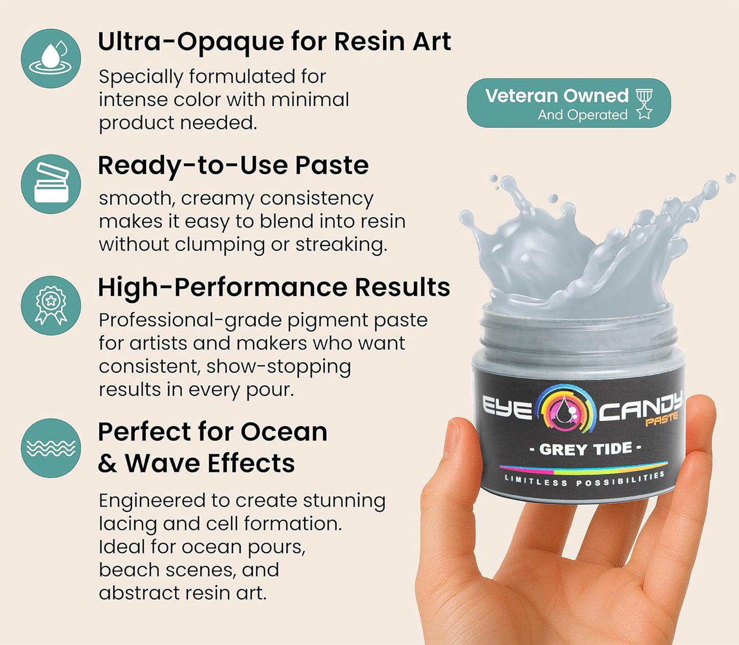 Eye Candy Pigment Paste Multipurpose DIY Arts and Crafts Additive | Epoxy, Resin Art Paste |Highly Pigmented | Woodworking (Grey Tide)