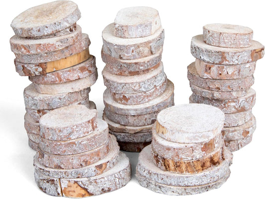 Wood Slices in Mesh Bag for Crafts DIY Projects Rustic Wedding Decorations Ornaments Coasters Tags Home Decor (White Washed)