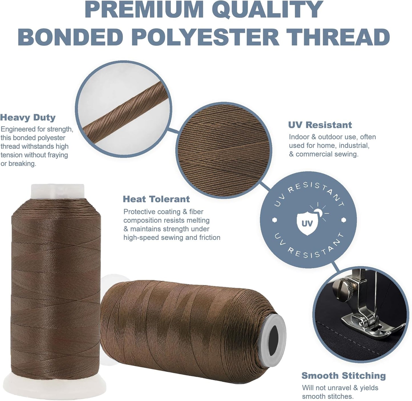 Mandala Crafts Coyote Brown Heavy Duty Thread -1500 Yds Tex 90 Thread for Sewing Drapery Jeans Leather Hair Outdoor Marine Upholstery