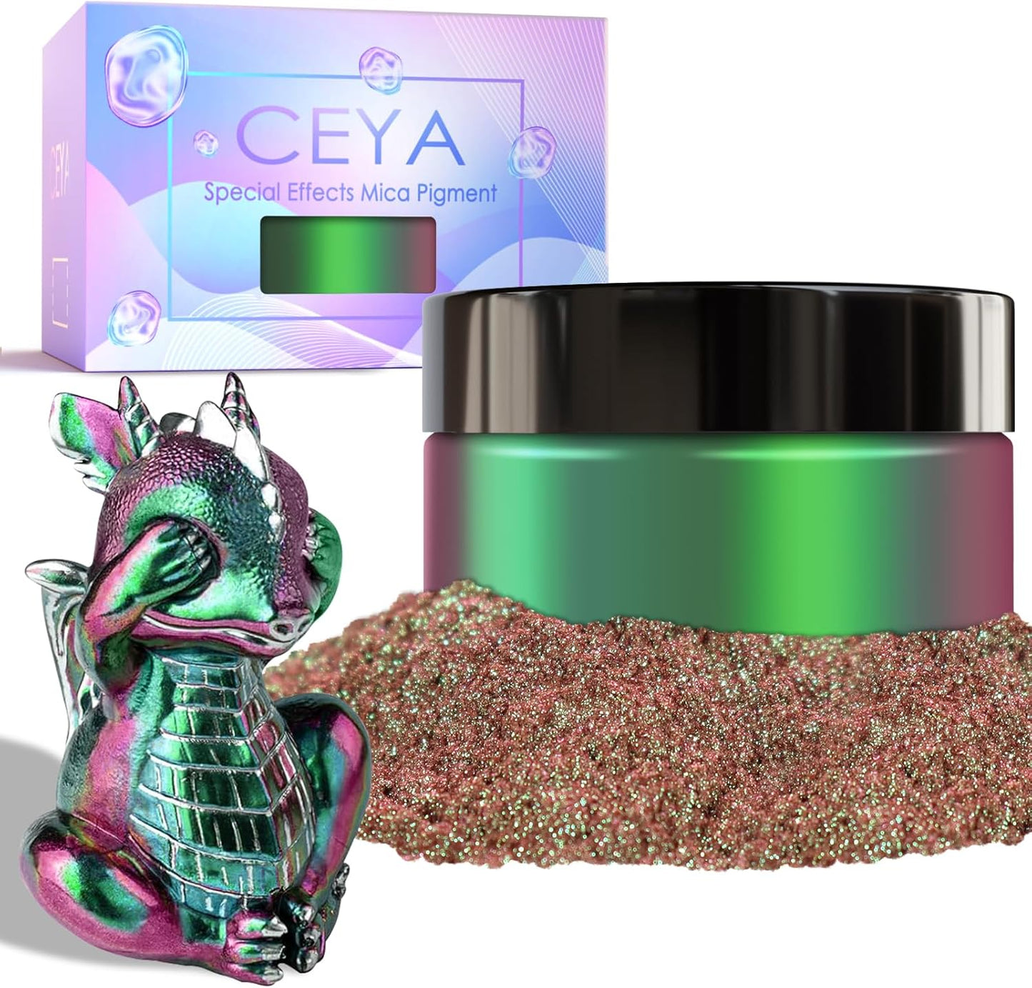 Ceya Chameleon Mica Powder, 1.8oz/ 50g Aurora Borealis Chrome Nail Powder, Cosmetic Grade Pearlescent Effect Color Shift Pigment for Epoxy Resin, Makeup, Nail Polish,Soap Dye,Candle Making,Slime,Paint
