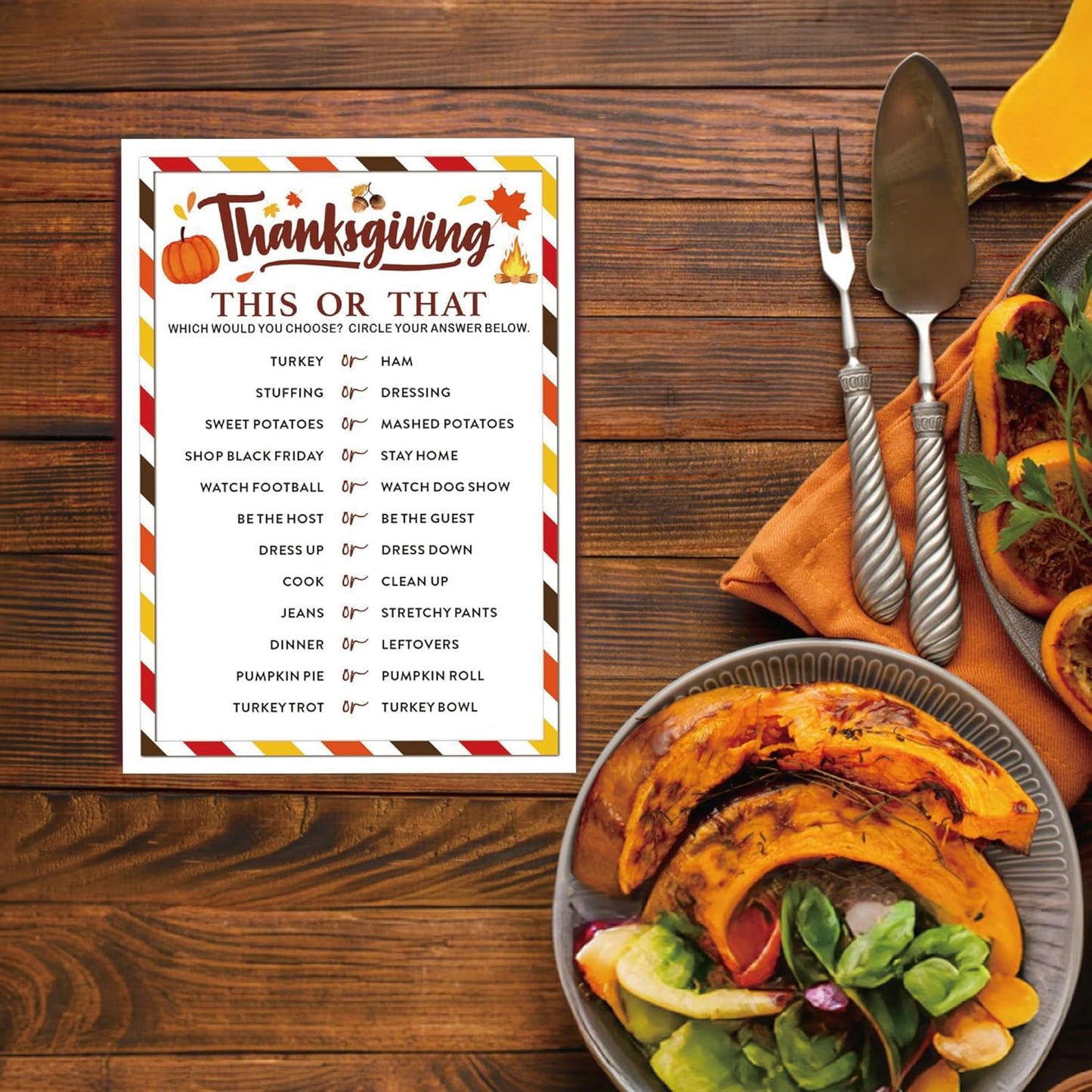 Thanksgiving Party Icebreaker Games Cards - Thanksgiving This or That Game Cards for 30 Guests, Turkey Dinner Party Activity for Teens Adults Party Favor and Supplies, 5 x 7 inches