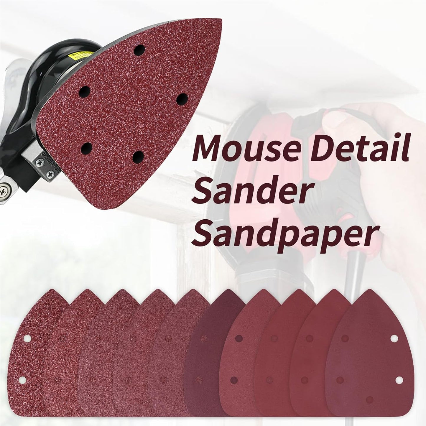 100-Pack Mouse Sandpaper (5-Hole) for Mouse Detail Sanders, Grits 40/80/120/180/240, Premium Aluminum Oxide, Easy to Replace, Ideal for Woodworking, Furniture Refinishing, and Crafting