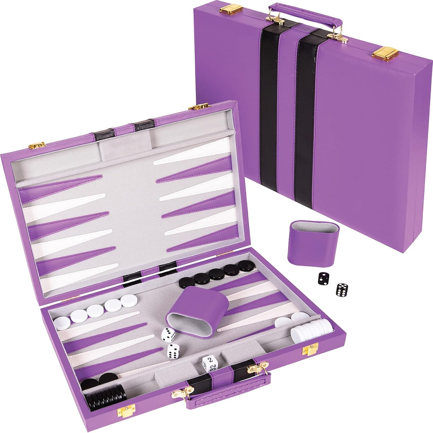 Backgammon Set 11 inch, Small - Classic Board Game for Adults and Kids with Premium Leather Case - Includes Strategy & Tip Guide (Purple)