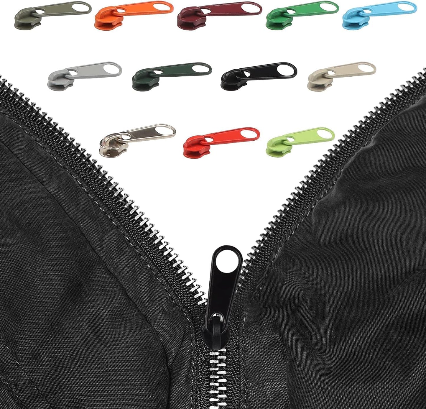 DOITEM 96Pcs Zipper Repair Kit - 12 Colors, 3# Zipper Pulls, Rescue Kit for Clothing, Jackets, Purses, Luggage, Backpacks