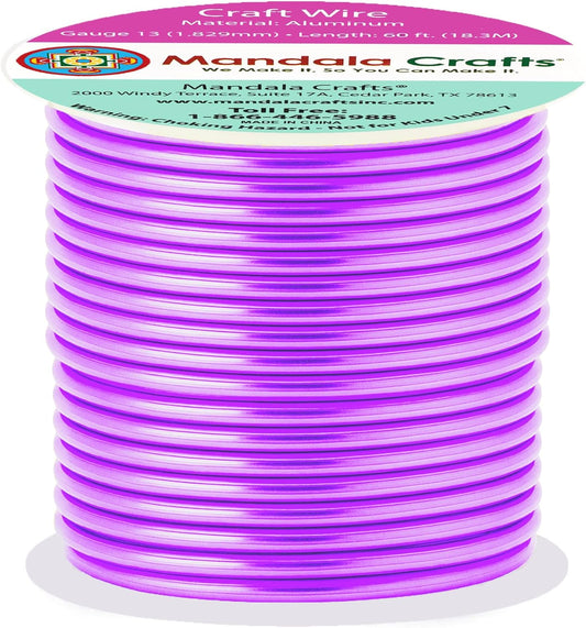 Mandala Crafts 13 Gauge Anodized Aluminum Craft Wire for Jewelry Making - 60 FT Colored Flexible Violet Wire - Bendable for Bonsai Armature Crafting Sculpting