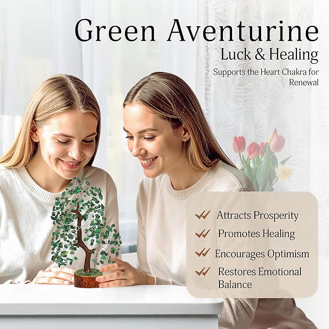 YATSKIA Green Aventurine - Money Trees, Chakra Crystalsm Crystal Trees as Home Decor, Healing Crystals, Tree for Home, Crystal Gifts for Women, Healing Crystals and Gemstones, Tree of Life Necklace