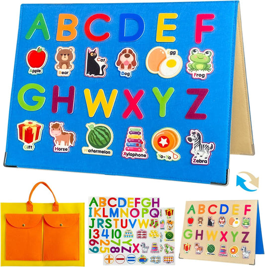 Foldable,Freestanding Felt Flannel Board Set for Toddlers,With 75 Felt Learning Letters Numbers Pieces,Double-Sided,With Storage Bag,for Parent-Child Story Time,Preschool,Classroom,Journey Time
