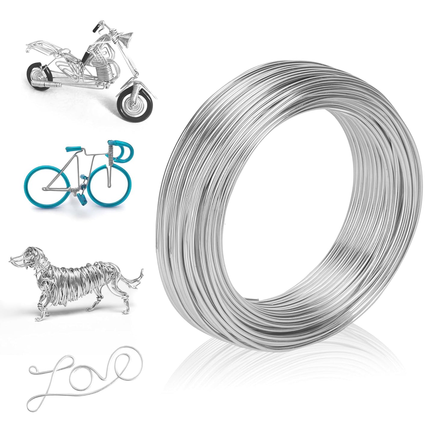 196 Feet Aluminum Wire for Sculpting, 12 Gauge Metal Bendable Wires 2 mm Thickness, Flexible Craft Aluminum Wire for Jewelry Making Beading Floral Soft DIY (Silver)