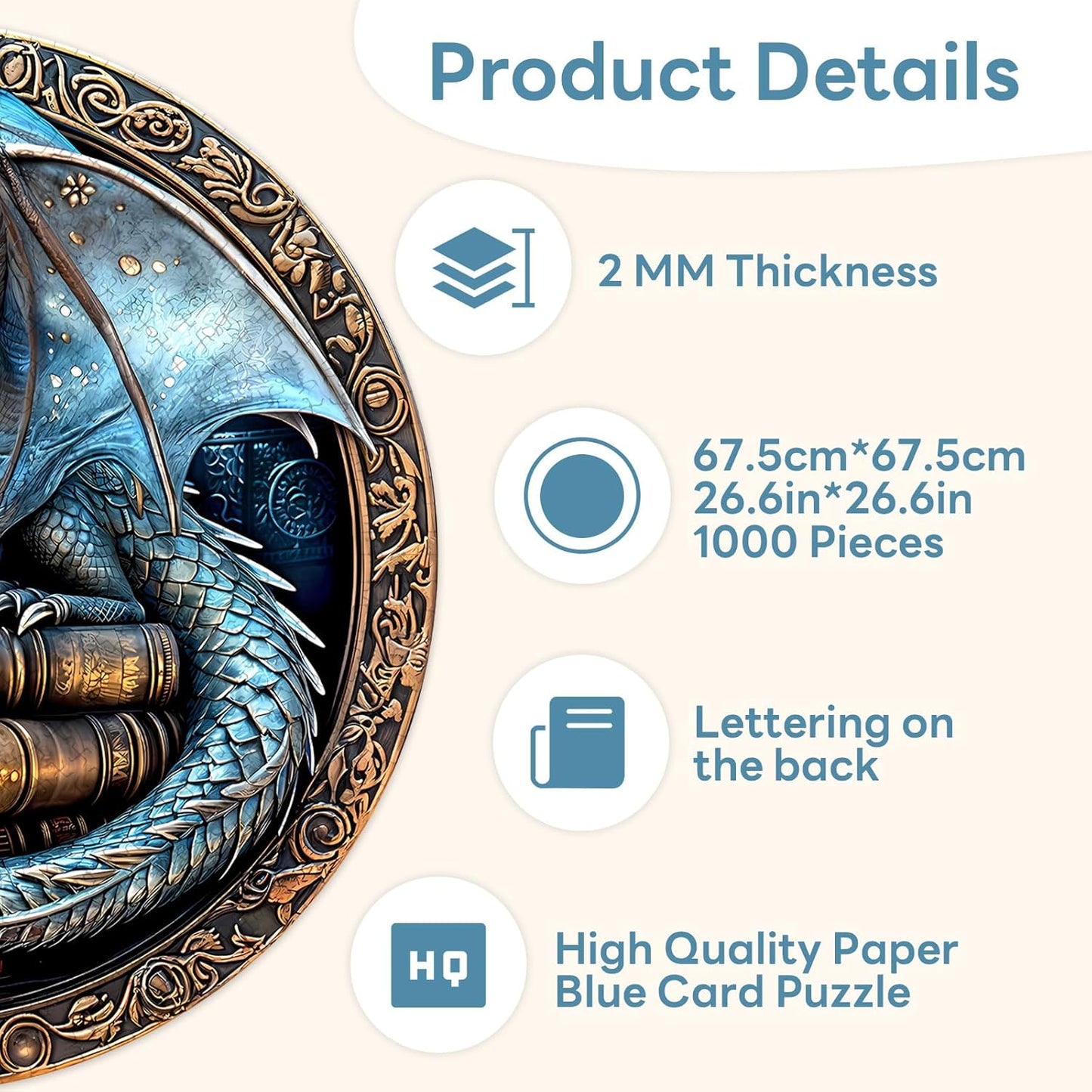 Round Puzzles for Adults 1000 Pieces, Hard Difficult Challenging Puzzles for Adults, Ancient Dragon Jigsaw Puzzles 1000 Pieces for Seniors, 3D Visual Flat Puzzle (26.6 x 26.6in)