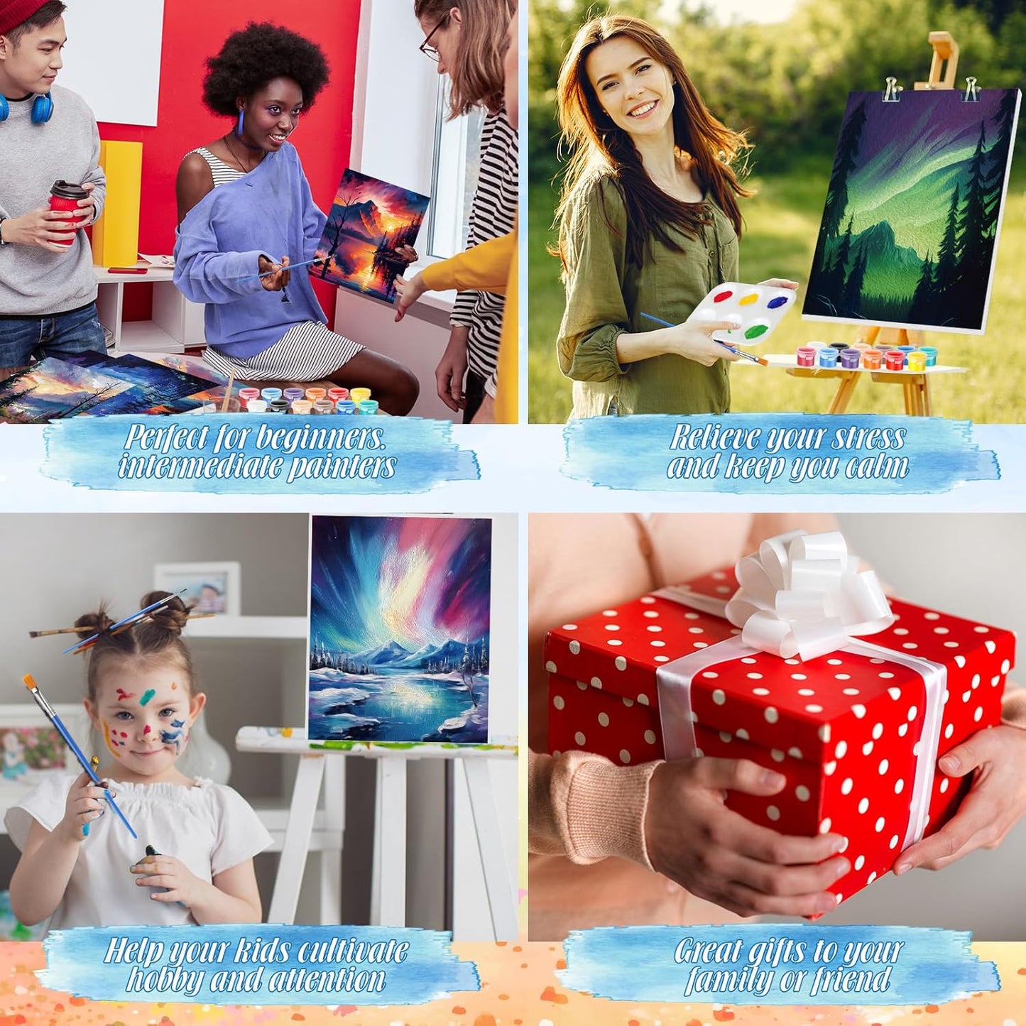 Zhanmai 12 Pack Pre Drawn Canvas for Painting Sip and Paint Kit 8" x 10" Paint Party Set Canvas Painting Pre Printed Canvases for Party Favor DIY Virtual Adult's Date Night(Astronomical Landscape)