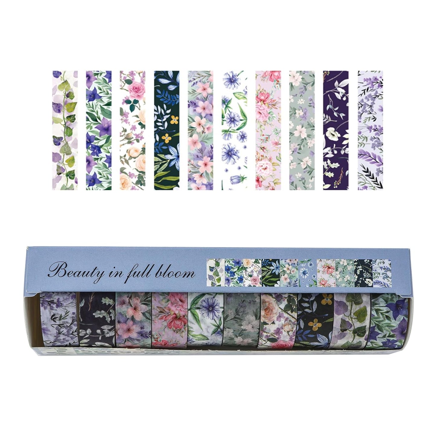 10 Rolls Blooming Flowers Washi Tape Set Floral Arts Adhesive Tapes Colorful Garden Decorative Masking Tape Sets for Craft, Kids, Scrapbook, DIY, Gift Wrapping (4-Purple)