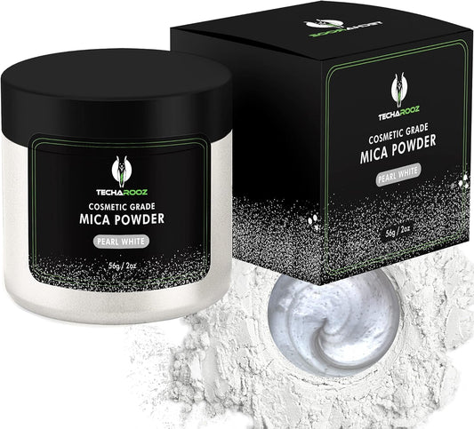 Pearl White MICA Powder for EPOXY Resin 56G / 2OZ. JAR - TECHAROOZ 2 Tone Resin DYE Color Pigment Powder for Lip Gloss, Nails, Colorant for Slime Bath Bombs SOAP Making & Polymer Clay