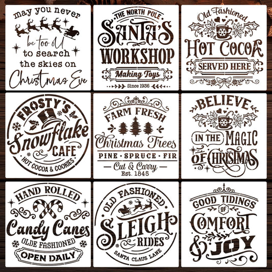 Christmas Stencils for Painting on Wood 12" Large Christmas Stencils for Crafts Reusable Santa Hot Coca Candy Cane Holiday Stencil Drawing Templates for Wood Fabrics Porch Hanger Winter Decor