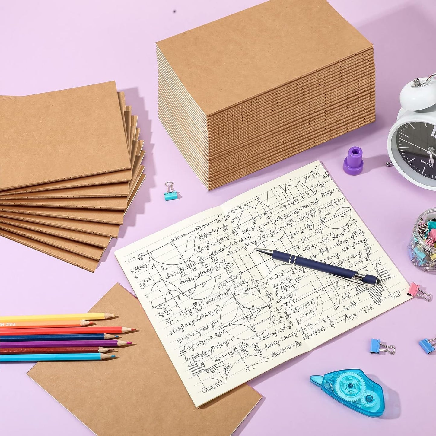 Handepo 100 Pack Composition Notebooks A5/A6 Ruled Lined Composition Kraft Notebooks Bulk Soft Cover Journals Travel Diary Memo for Students Classroom Office Supplies(A5,Kraft Color)