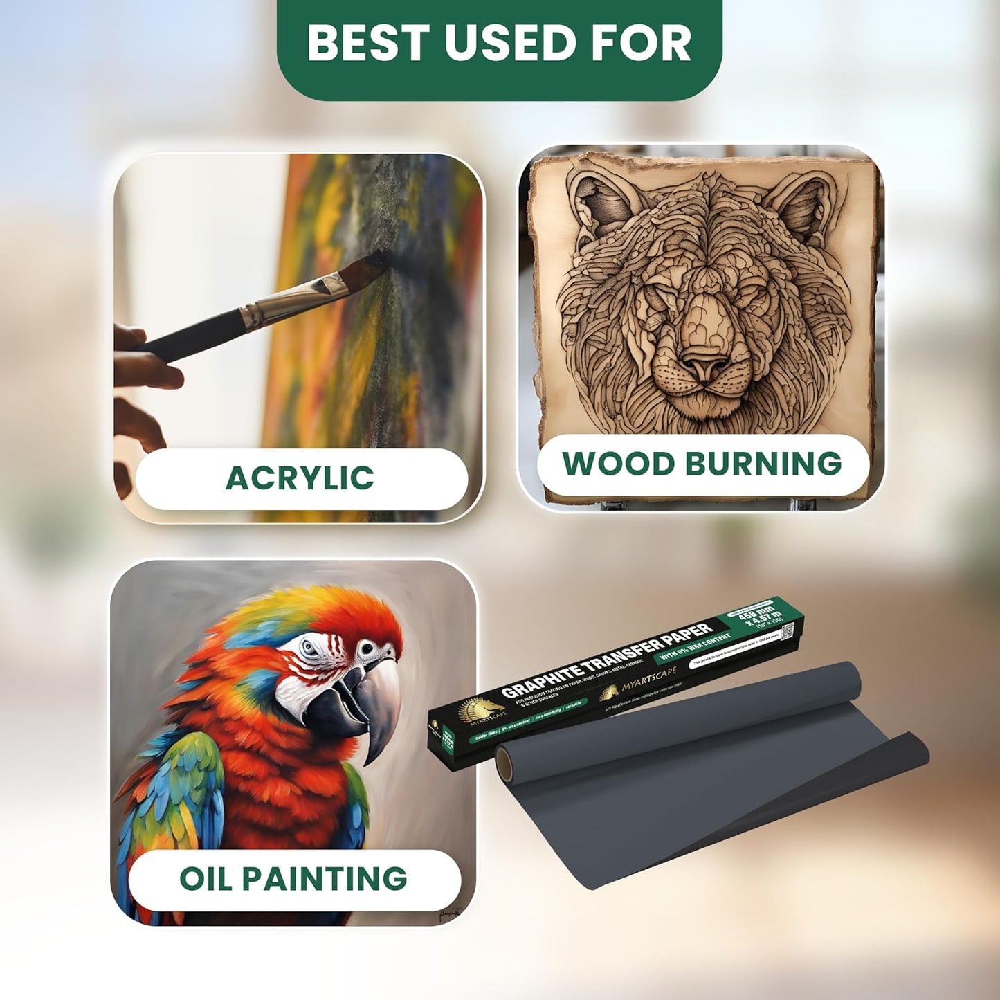 MyArtscape Graphite Transfer Paper Roll - Black Waxed Carbon Paper 18" x 15ft Transfer Paper Roll, Graphite Paper