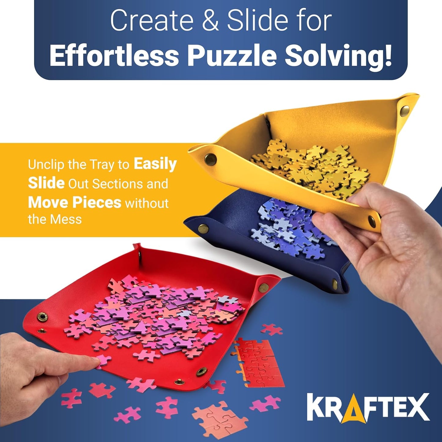 Puzzle Sorting Trays - 3X Large Puzzle Organizer for Sorting 1000 Pieces up to 3000 Pieces, Stackable Jigsaw Accessories for Adults in Red, Yellow and Blue