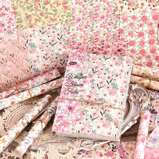 160 Sheets of Pink Flower Scrapbook Paper, journaling Scrapbook Supplies Craft Collage Paper Set, Junk Journal Bullet Journal Poster Room Decor for Card Making Decorative Gifts