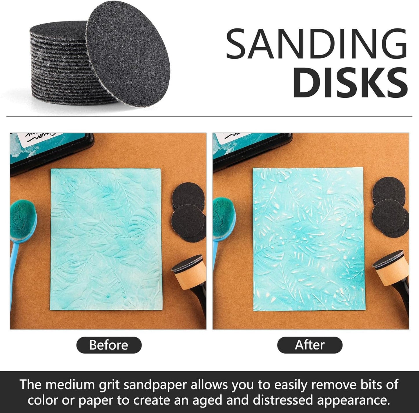 Bundle -Mini Blending Tool Sets,Include 2 PCS Foam Replacment Foam Pads and 20 Pieces Sanding Discs Medium-Grit Sandpaper for Drawing Distressing Blending and Removing the Extra Colors Arts Supplies