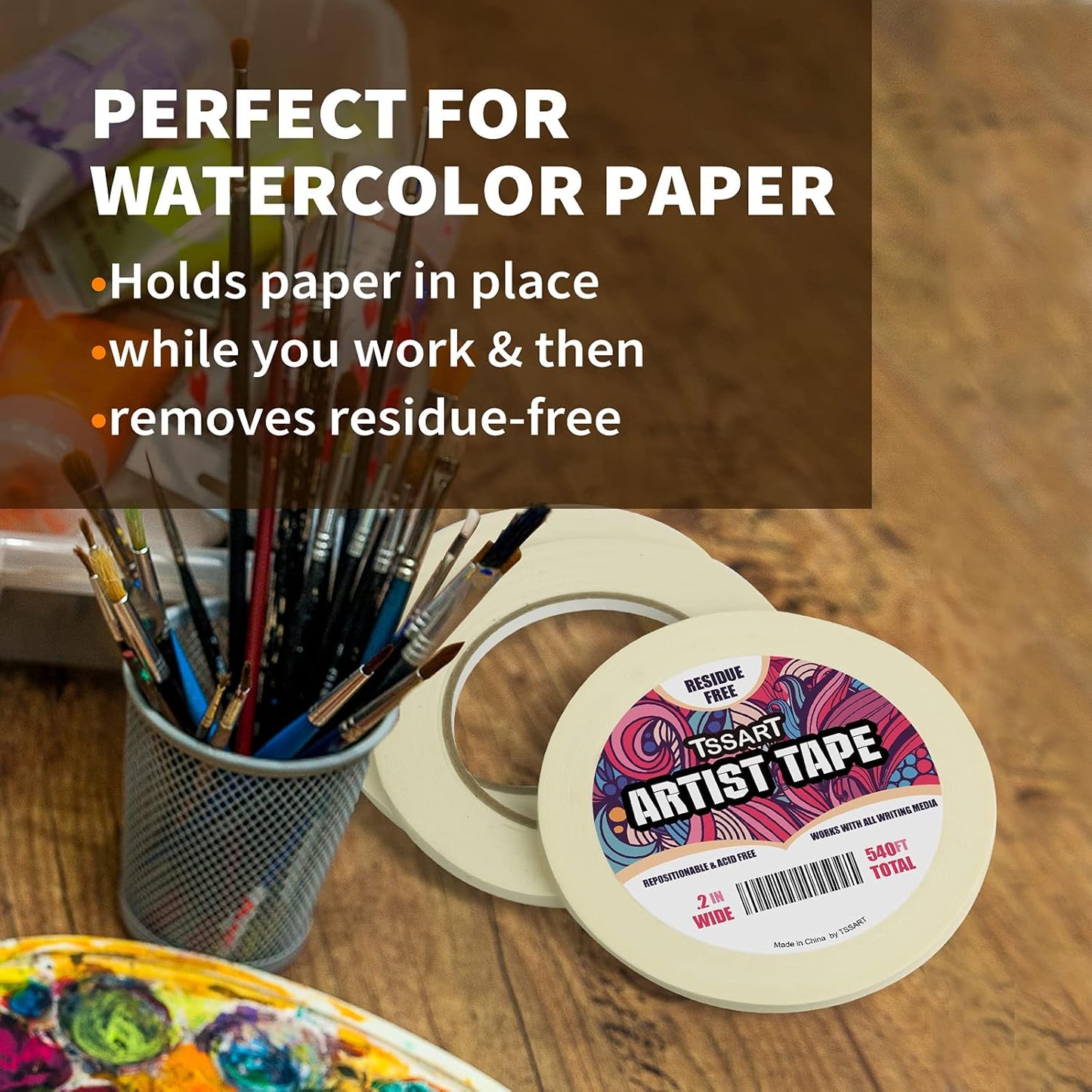 3 Pack White Artist Tape - Masking Artists Tape for Drafting Art Watercolor Painting Canvas Framing - Acid Free 0.2 Inch Wide 180FT Long