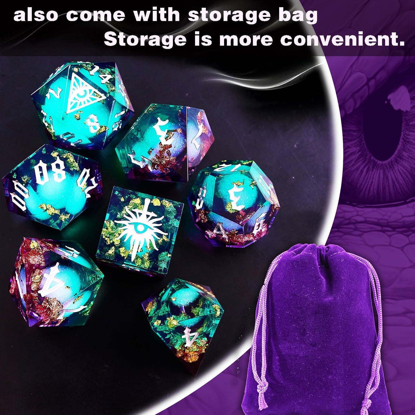 Third Mystery Eye Liquid Core DND Dice Set for Role Playing Games, 7 PCS Dungeons and Dragons Dice Set with Metal Box for D&D Gifts, RPG DND Starter Dice Set
