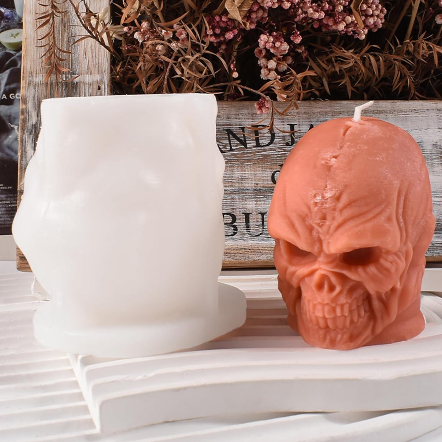 Skull Head Candle Mold - Resin Casting Silicone Molds for Home Decor & Candle Making Wave Spiral Mold