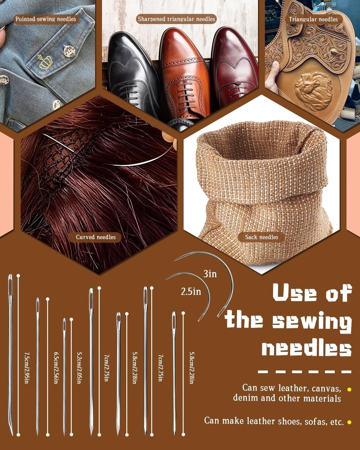 DIUDUS 218 Yards Upholstery Thread, Heavy Duty Thread for Hand Sewing, Sewing Kit with 9 Upholstery Needles for Hand Stitching Bookbinding Repair Canvas