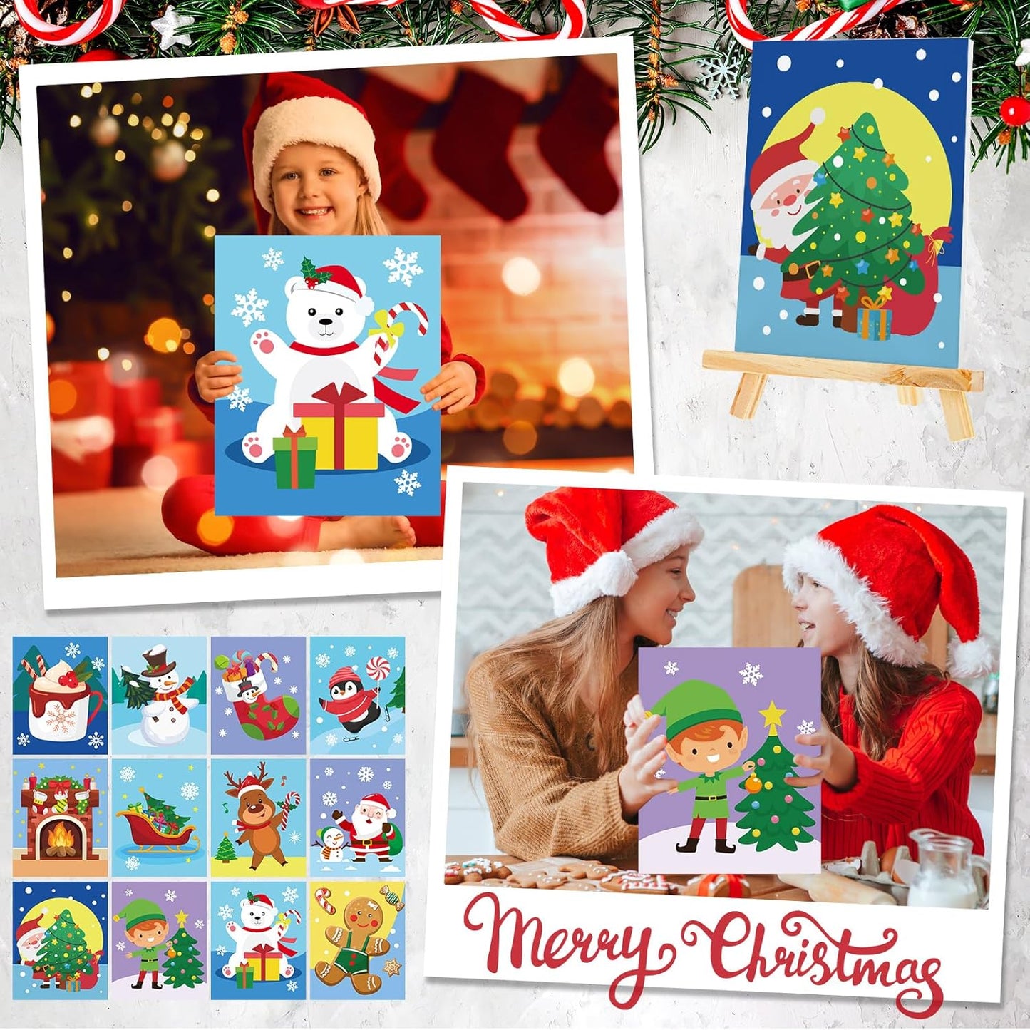 Zhanmai 12 Pack Pre Drawn Canvas for Painting Sip and Paint Kit 8" x 10" Paint Party Set Canvas Painting Pre Printed Canvases for Party Favor DIY Virtual Adult's Date Night(Santa)