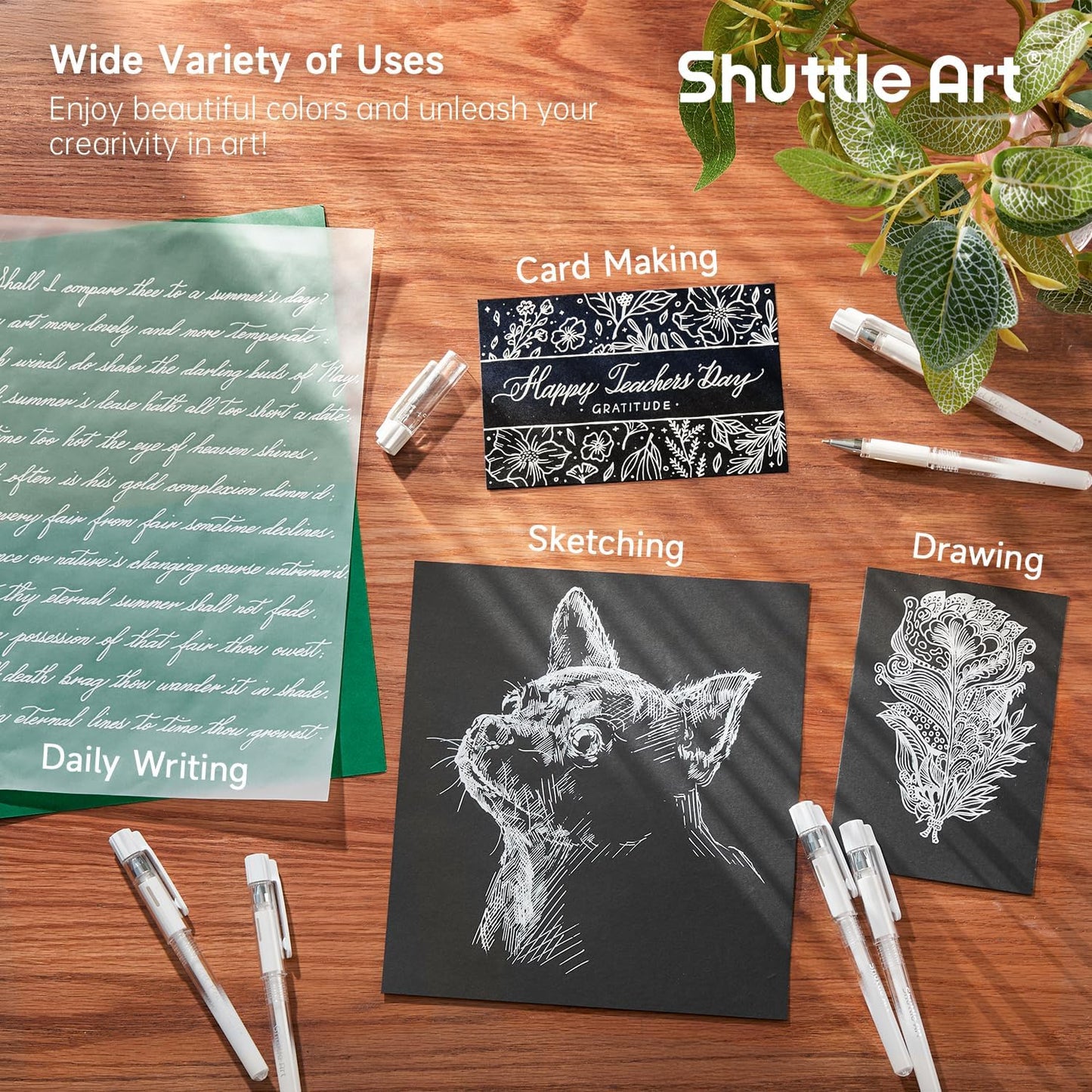 Shuttle Art White Gel Pens, 6 Pack 0.7mm, 1.0mm Gel Ink Pens Fine Point for Black Paper Highlighting Card Making Scrapbooking Coloring Writing Drawing Journaling Note Taking School Office Home