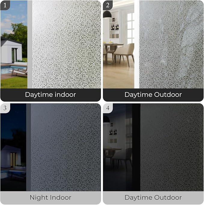 Window Privacy Film, Glass Decorative Static Cling, Removable Sun Blocking Vinyl Covering,Window Film for Home Kitchen Living Room, Seawaves, 17.3" x 78.7"