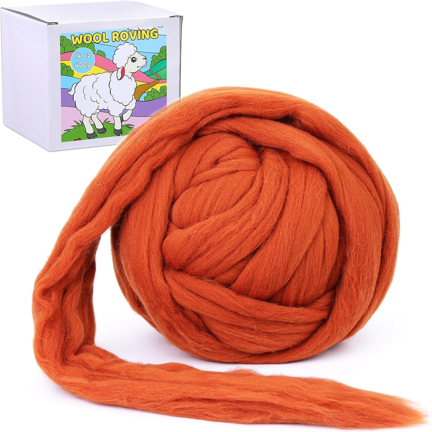 QMNNMA 14.1oz Wool Roving Yarn, Fiber Roving Wool Top, Chunky Yarn, Handmade Carded Core Wool for Felting, Wet Felting DIY Hand Spinning