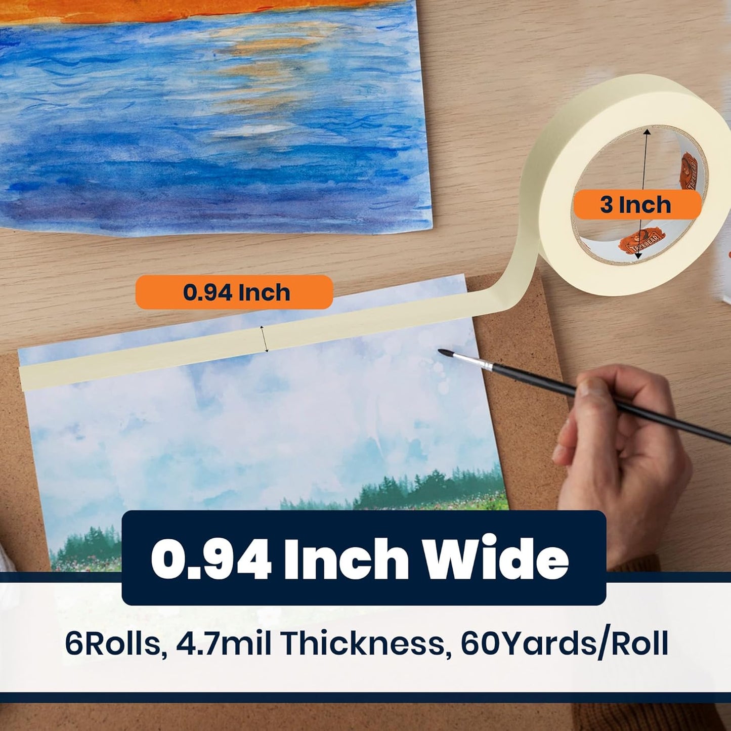 TAPEBEAR General Purpose Masking Tape 0.94 Inches x 60 Yards, Beige White Painters Tape for Painting, Labeling, DIY Arts Crafts, Home Office School Projects, 6 Rolls