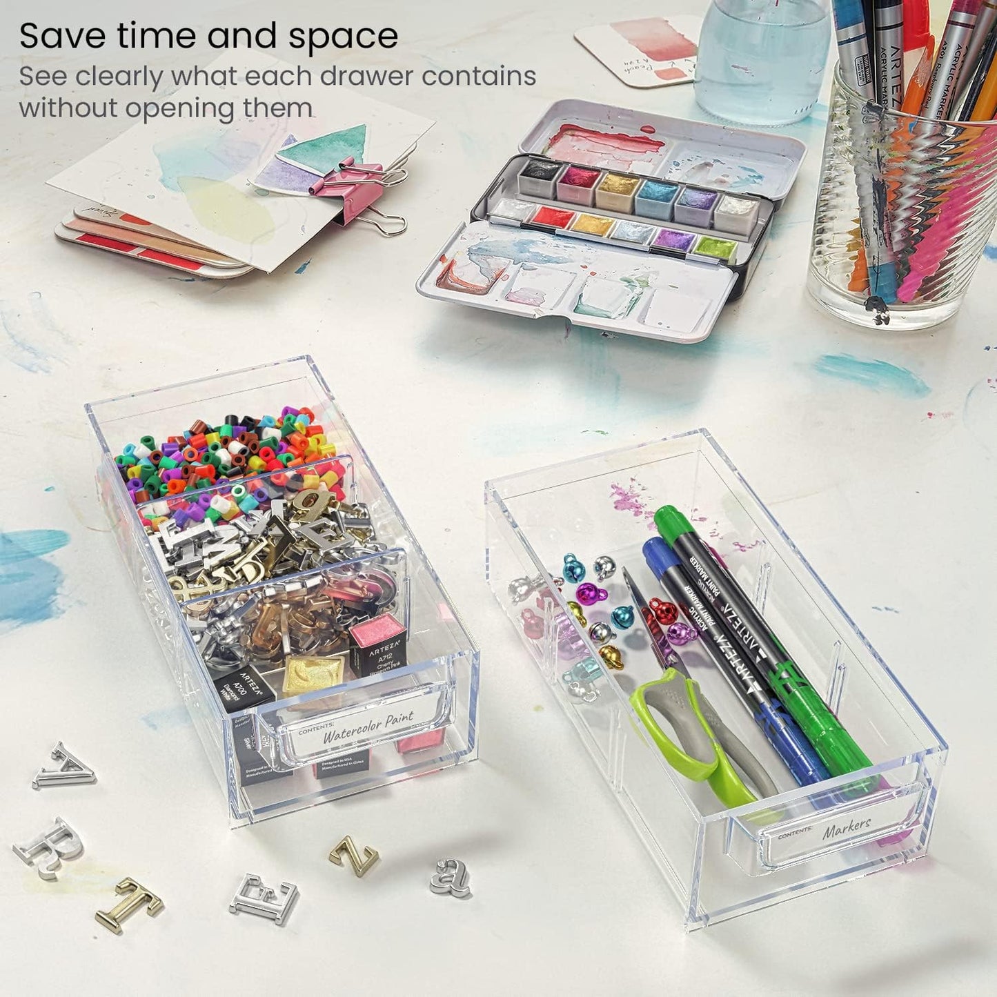 ARTEZA 20 Drawer Organizer and Storage Cabinet – Clear Plastic, Stackable Drawers for Makeup, Crafts, Sewing, Office Supplies, Small Parts & Tools