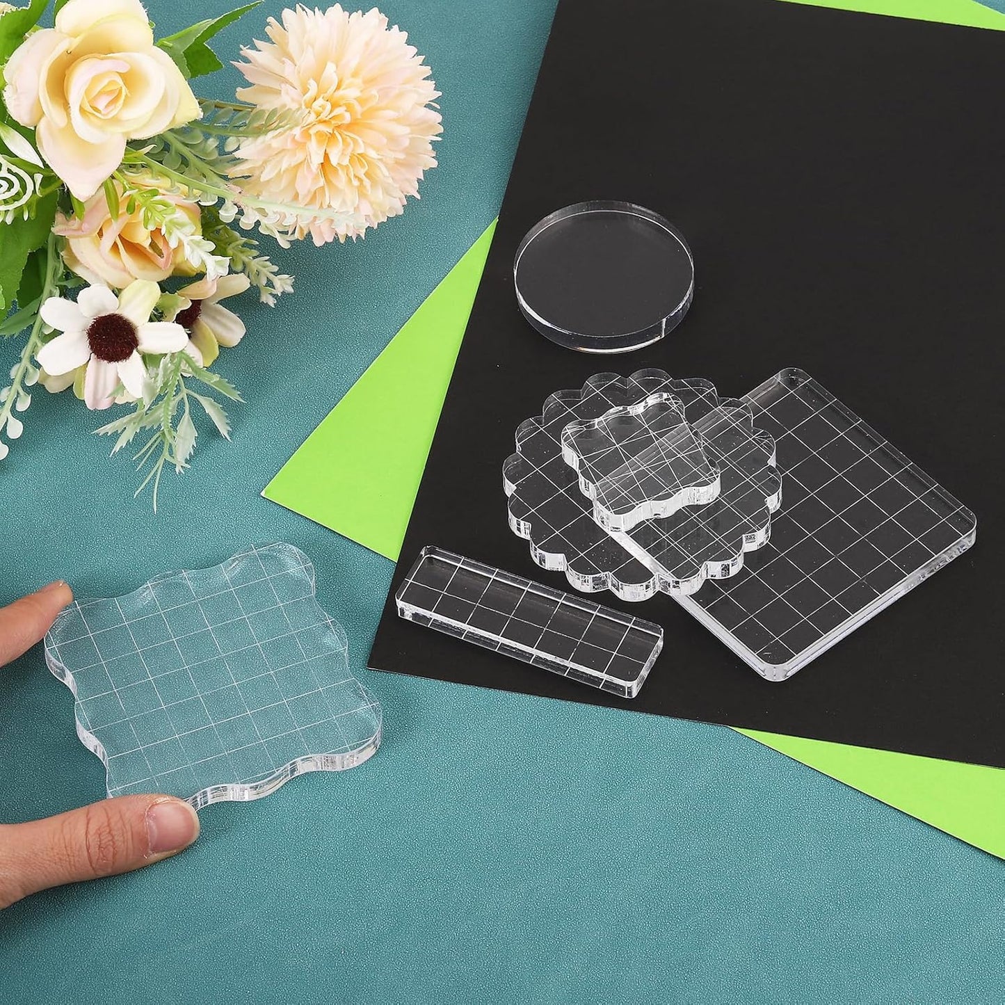 PATIKIL Acrylic Stamp Block, 3 Pack Stamping Block Square Shape with Lines Decorative Mounting Blocks Set for Scrapbooking DIY Crafts Card Making, 2x2