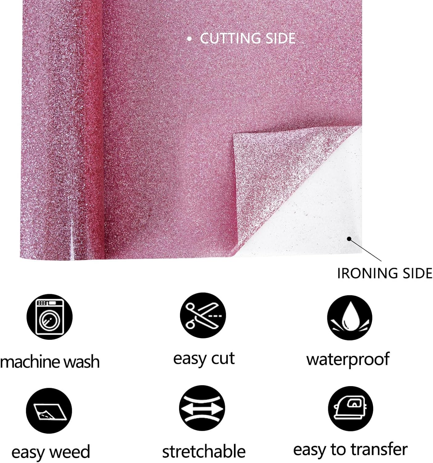 FUNKAKA Glitter Pink HTV Heat Transfer Vinyl Rolls, 12" x 25ft PU Iron on Vinyl for T-Shirt Pink Glitter HTV Vinyl for All Cutter Machines Easy to Cut & Weed for Heat Vinyl Design