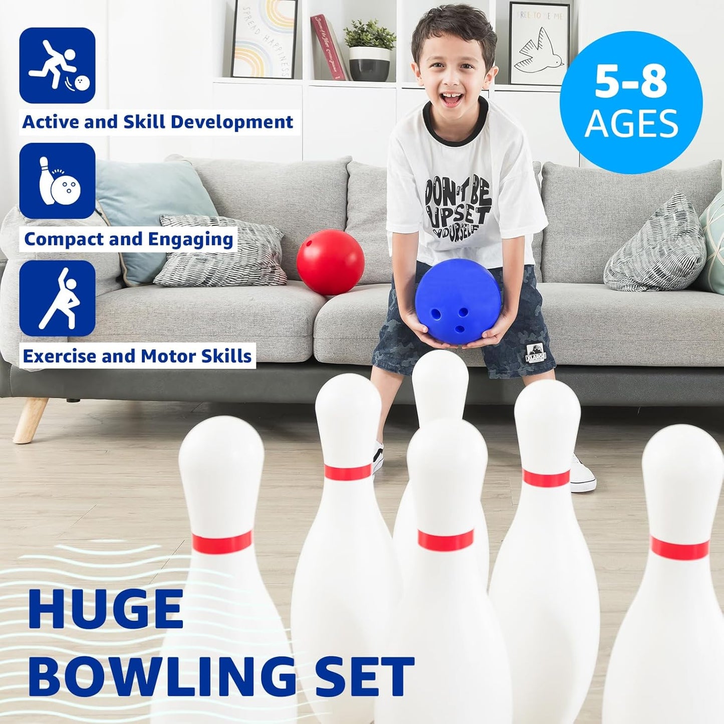 17 inch Huge Bowling 6 pins Set with Storage Bag - Outdoor & Indoor Play Toys, Backyard Games Kids Activities, Family Party, Birthday for Toddlers Ages 5 6 7 8 Year Old - Amazon Exclusive