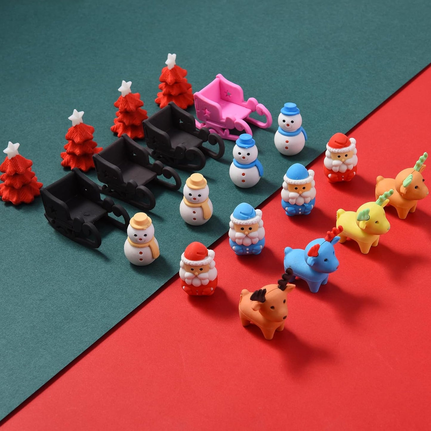 HILAZA 24Pcs Christmas Erasers for Kids Bulk, 3D Cute Santa Elk Erasers for Goodie Bags Stuffers Stocking Stuffers Holiday Gifts Classroom Rewards Party Favors