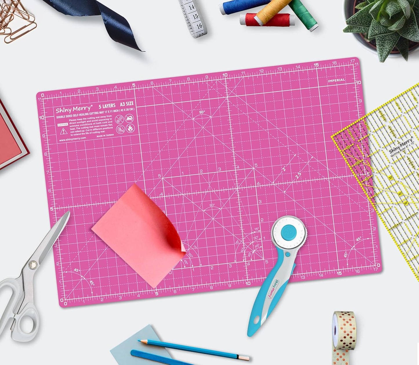 Self Healing Cutting Mat A3 12"x18" – Double Sided 5-Ply Craft Mat for Sewing, Quilting, Fabric, Scrapbooking – Pink/Purple