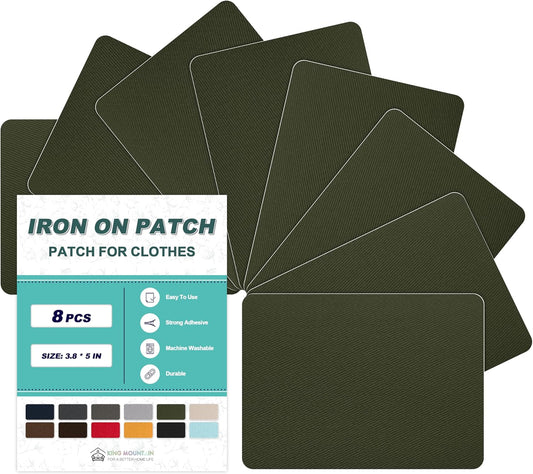Iron on Patches for Clothes, 8 Pieces Patches for Cloth, 100% Cotton Fabric Patches for Clothing, Bag, Hat Repair, Clothing Repair Decorating Kit 3.7" by 4.9" (9.5 cm x 12.5 cm, Green)