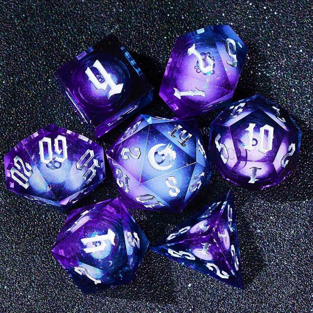 Dark Moon Liquid Core DND Dice Set for Role Playing Games, Polyhedral Dungeons and Dragons Dice Set with Gift Box, Full Liquid Core Resin Sharp Edge D&D Dice Set (InkBlueDice)